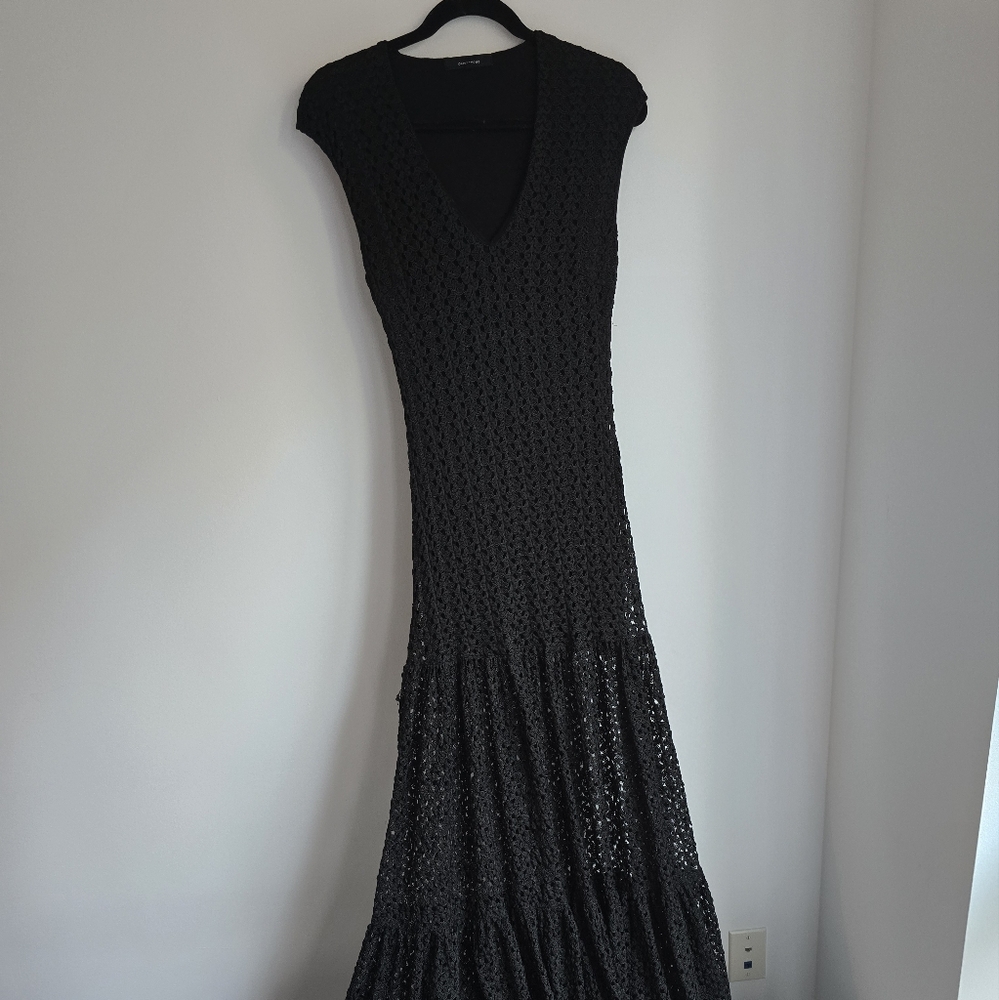 Olivaceous Black Dress with Textured Fabric